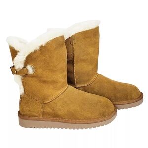 NWT Koolaburra Ugg remley short womens suede fur pull on boots chestnut